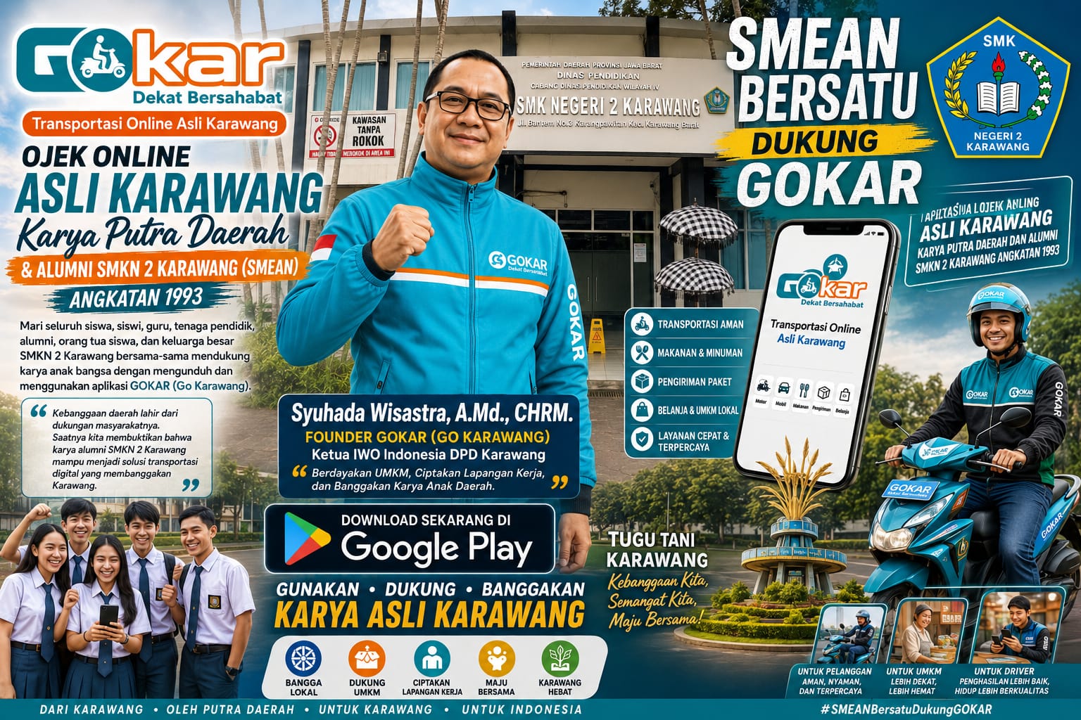 Alumni SMEAN (SMKN 2) 1993 Hadirkan GOKAR, Ojek Online Asli Karawang yang Mengajak Warga Bangga pada Karya Daerah