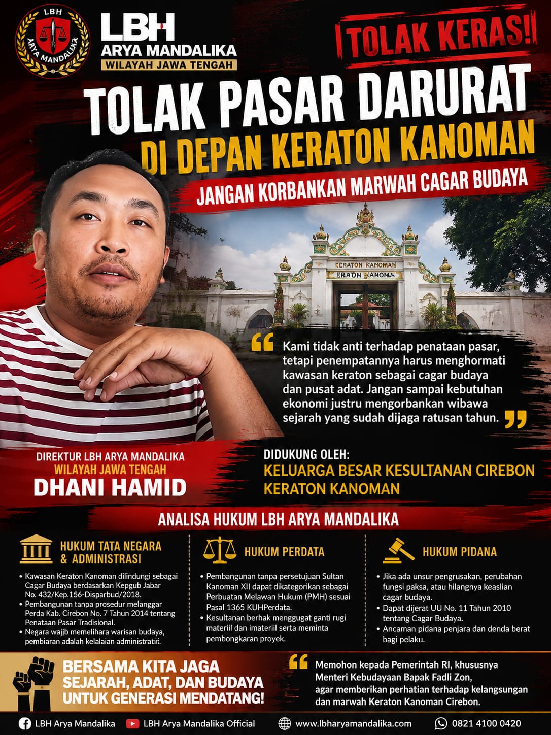Tolak Keras Pasar Darurat di Depan Keraton Kanoman: Keluarga Kesultanan dan LBH Arya Mandalika Bersatu Bela Marwah Cagar Budaya