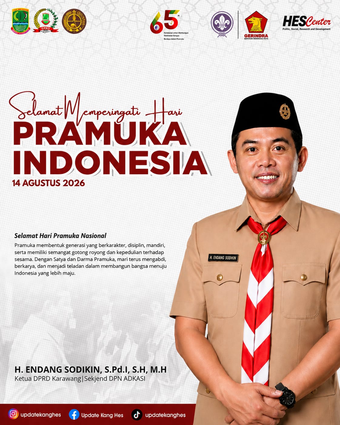 Hari Pramuka ke-65 Tahun 2026, H. Endang Sodikin Ajak Pramuka Jadi Pelopor Pengabdian dan Gotong Royong
