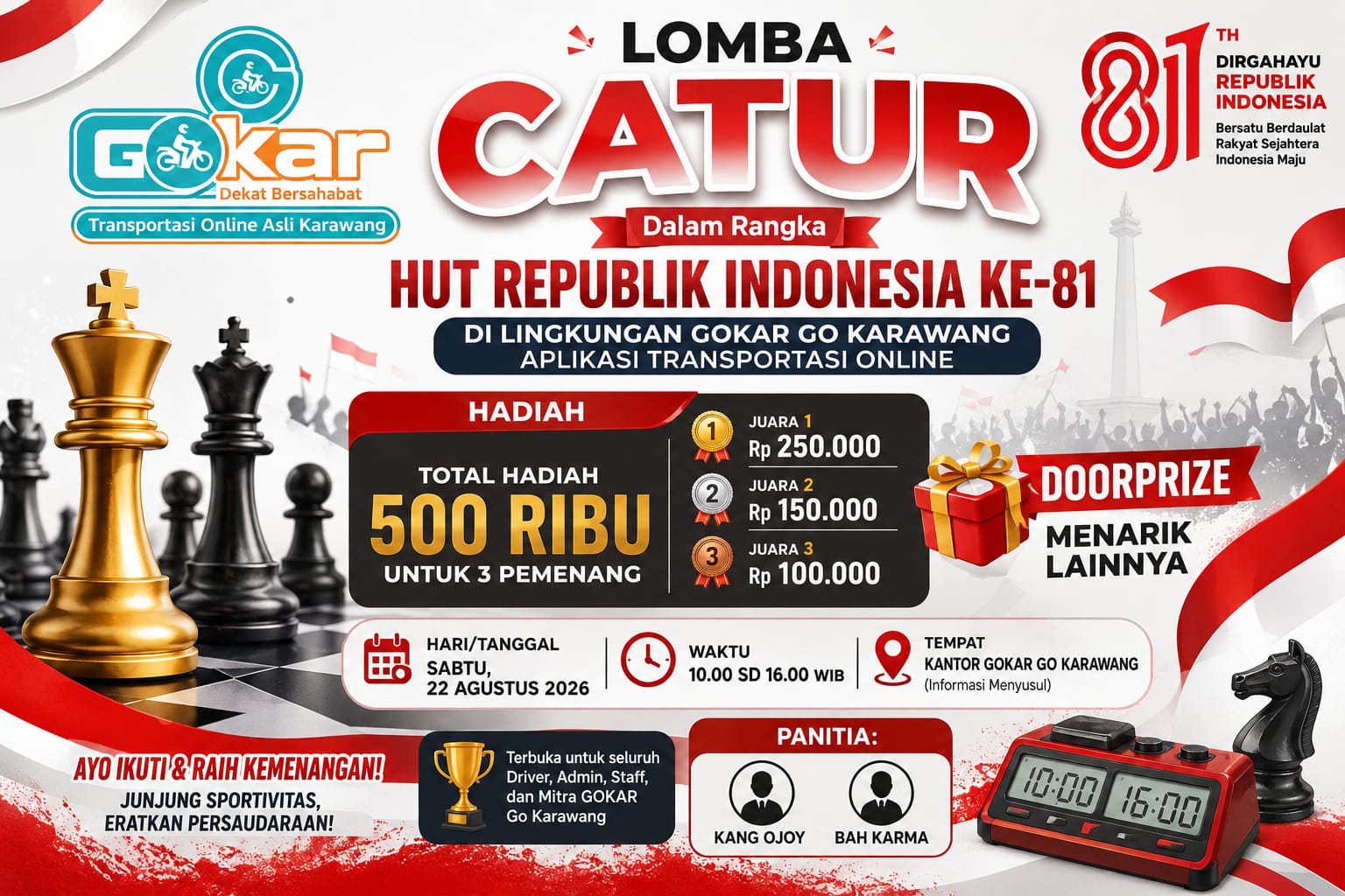 GOKAR Gelar Lomba Catur Meriahkan HUT RI ke-81, Hadiah Rp500 Ribu