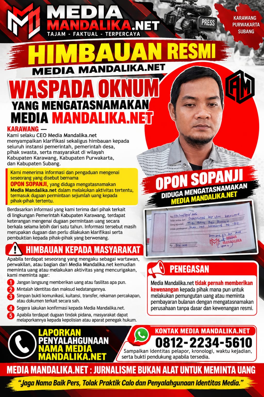 HIMBAUAN RESMI MEDIA MANDALIKA.NET WASPADA OKNUM YANG MENGATASNAMAKAN MEDIA MANDALIKA.NET